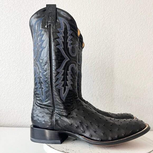 NEW Rod Patrick Mens Cowboy Boots 13.5AA Black Ostrich Leather Western Round Toe - Picture 2 of 12